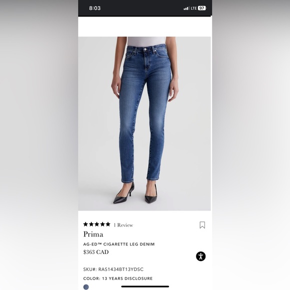 AG jeans prima ankle, cigarette ankle, size 25R - Picture 1 of 7